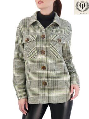 Ookie & Lala NWT Plaid Faux Wool Olive/White Flannel Shacket. Size S